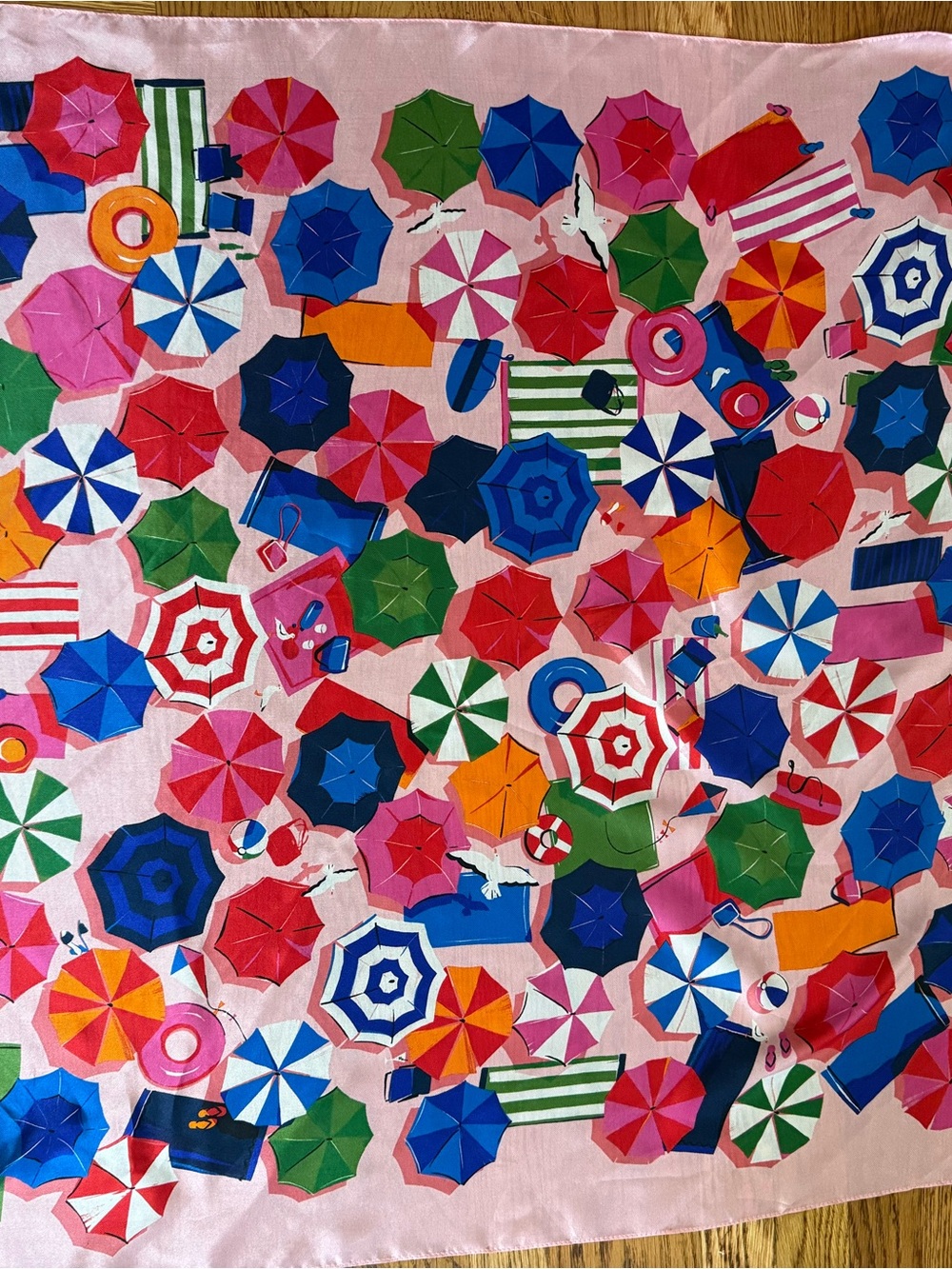 kate spade Pink Beach Umbrella Print Silk Scarf NWT